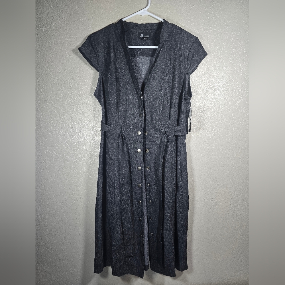 AB Studio Black Button-Down Midi Dress – Size 12 – Chic and Elegant